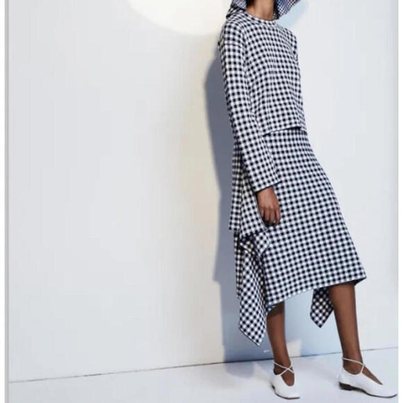 ROSETTA GETTY blue and white checkered drape blouse sz 8 - Picture 2 of 8